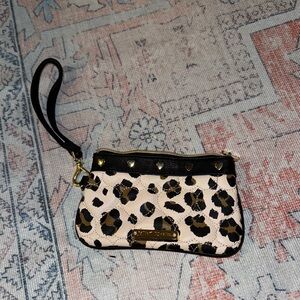 Betsey Johnson Leopard Print Wristlet with Black Accents